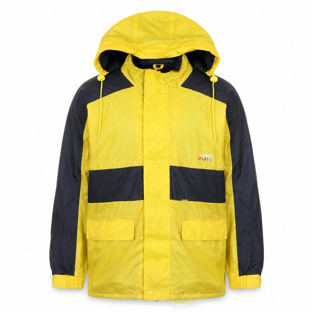 Front view of Rukka girls’ yellow colourblock jacket, size 11-12, years zip - age 11-13 years