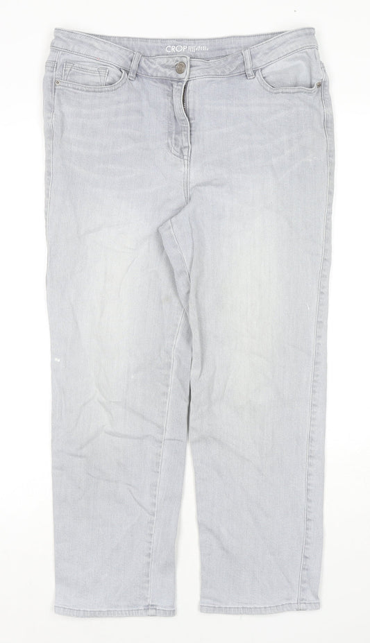 NEXT Womens Grey Cotton Straight Jeans Size 14 L24 in Regular Zip