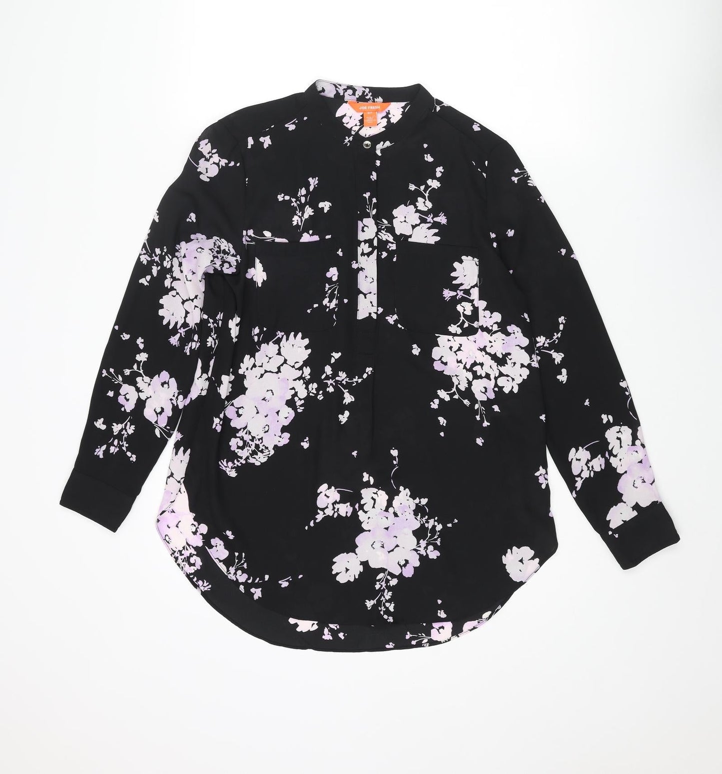 Joe Fresh Womens Black Floral Polyester Basic Blouse Size S Henley