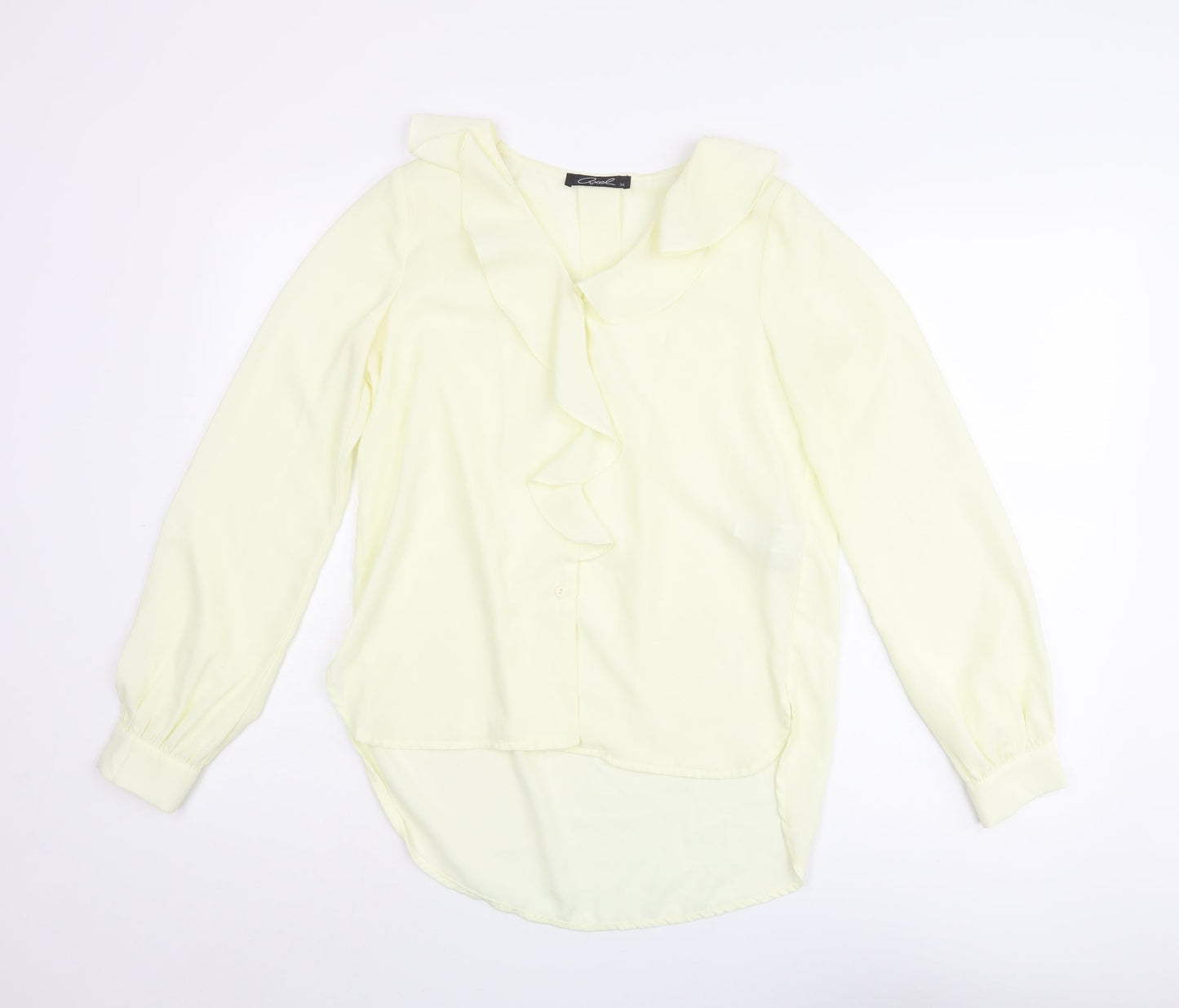 Axel Womens Yellow Polyester Basic Blouse Size 8 V-Neck - Frill
