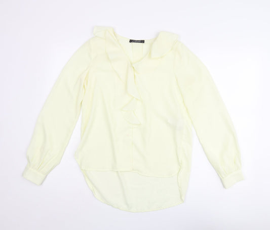 Axel Womens Yellow Polyester Basic Blouse Size 8 V-Neck - Frill