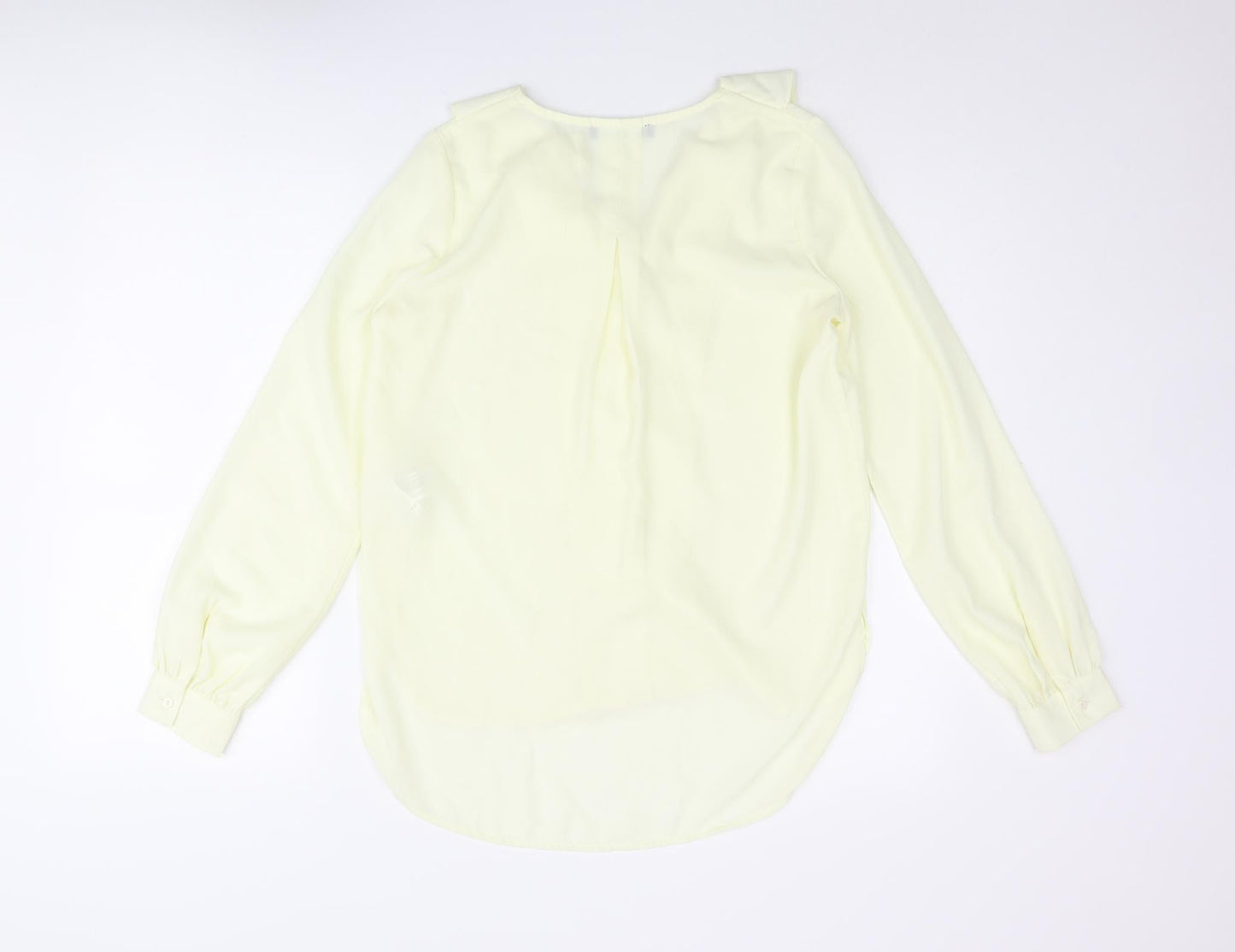 Axel Womens Yellow Polyester Basic Blouse Size 8 V-Neck - Frill