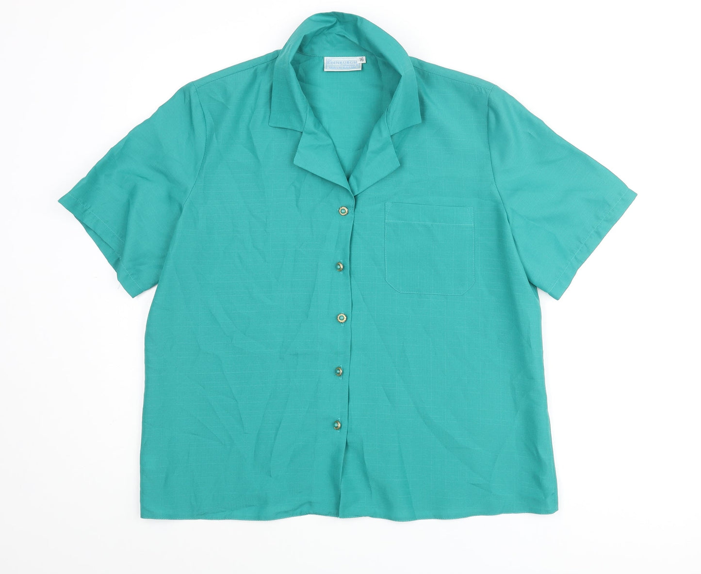The Edinburgh Collection Womens Green Polyester Basic Button-Up Size 16 Collared
