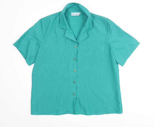 The Edinburgh Collection Womens Green Polyester Basic Button-Up Size 16 Collared