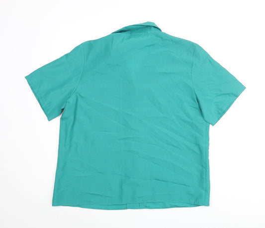The Edinburgh Collection Womens Green Polyester Basic Button-Up Size 16 Collared