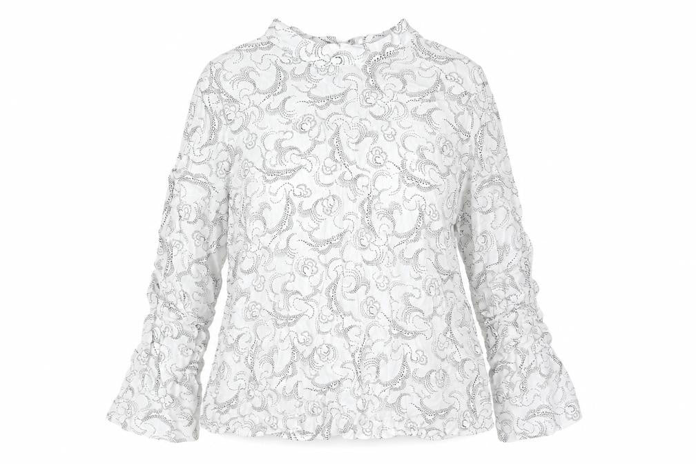 Marks and Spencer Womens White Geometric Viscose Basic Blouse Size 14 Mock Neck