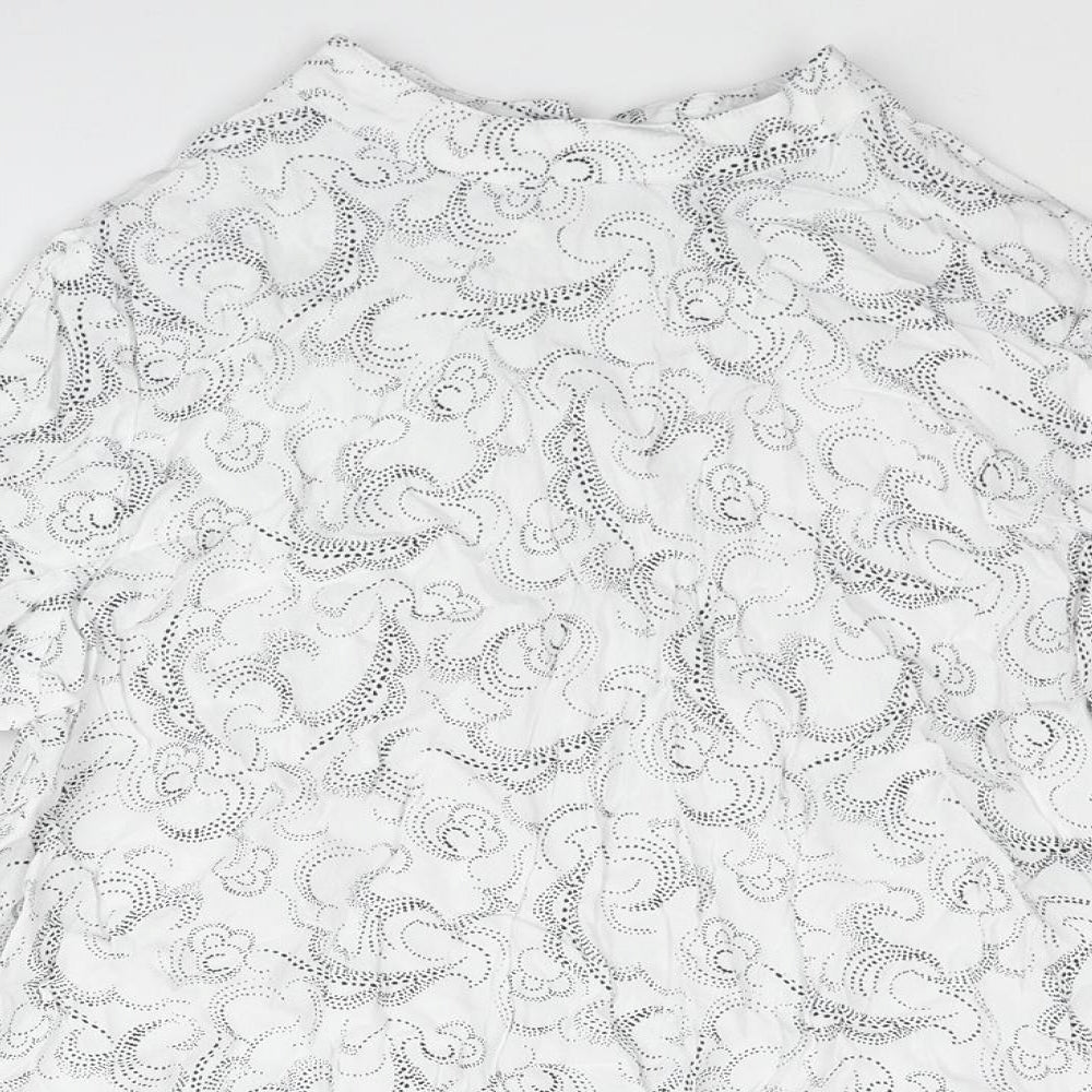 Marks and Spencer Womens White Geometric Viscose Basic Blouse Size 14 Mock Neck