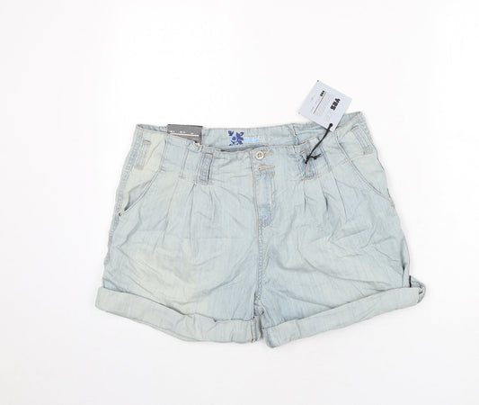 YesYes Womens Blue Cotton Paperbag Shorts Size 8 L3 in Regular Button