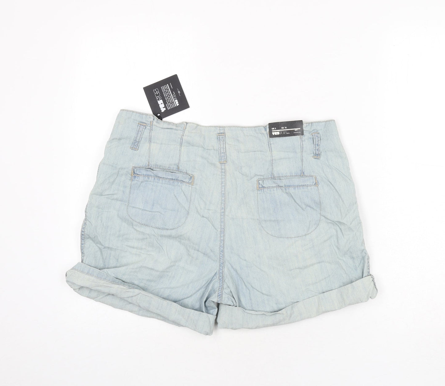 YesYes Womens Blue Cotton Paperbag Shorts Size 8 L3 in Regular Button