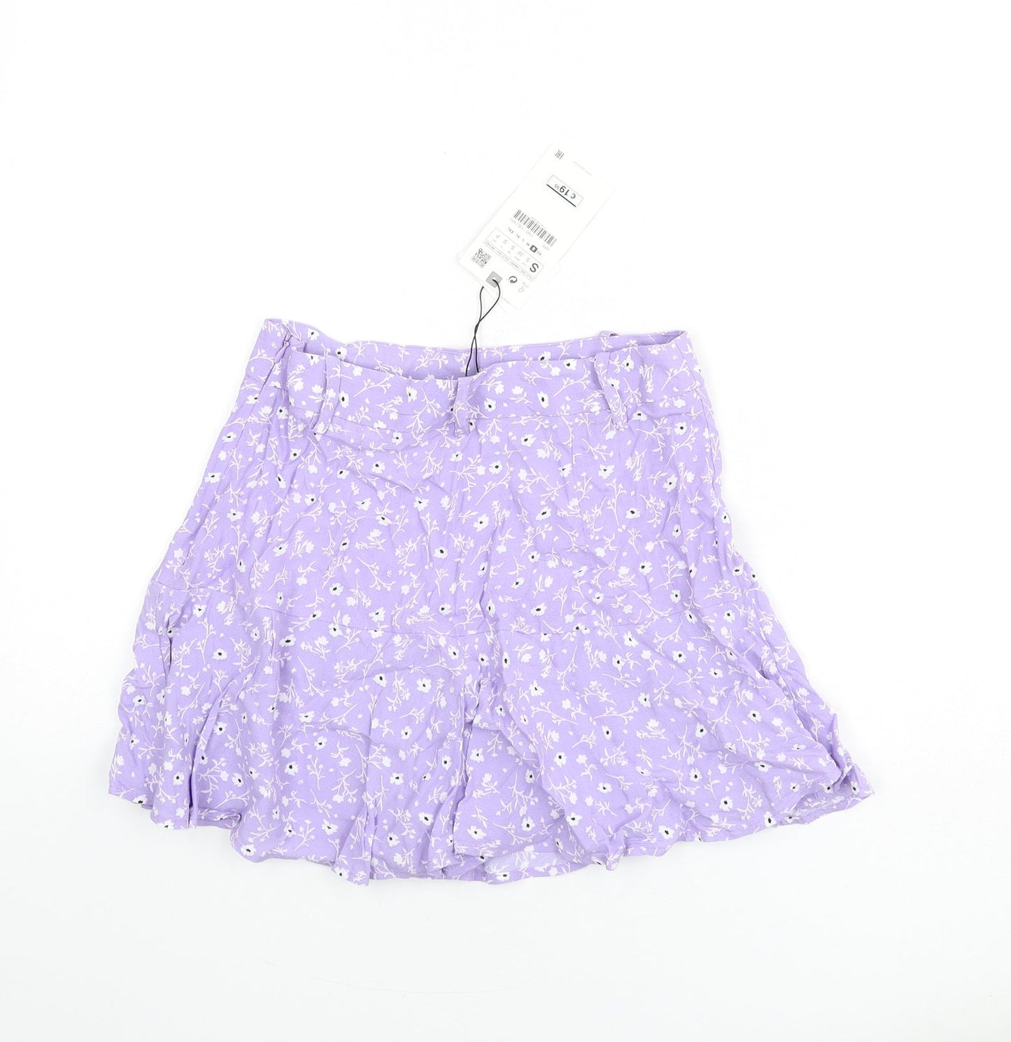 Zara Womens Purple Floral Viscose Flare Skirt Size S Zip