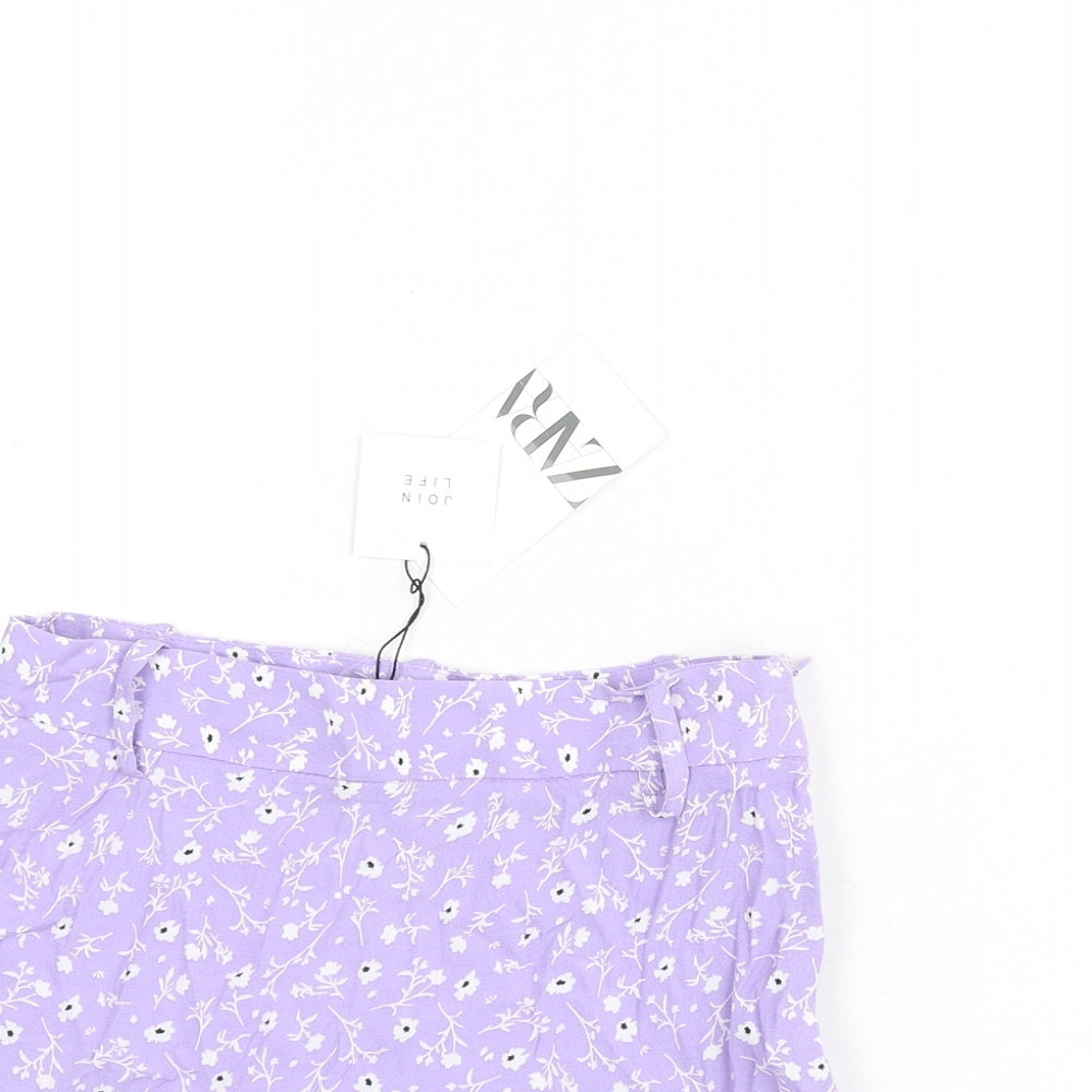 Zara Womens Purple Floral Viscose Flare Skirt Size S Zip
