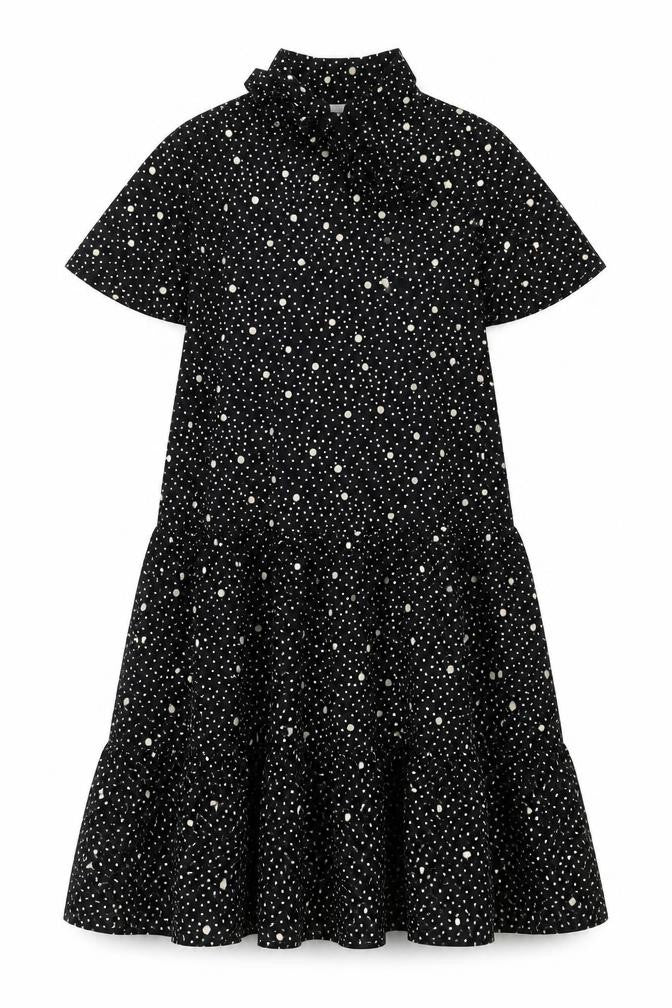 Topshop Womens Black Polka Dot Polyester A-Line Size 8 V-Neck Tie