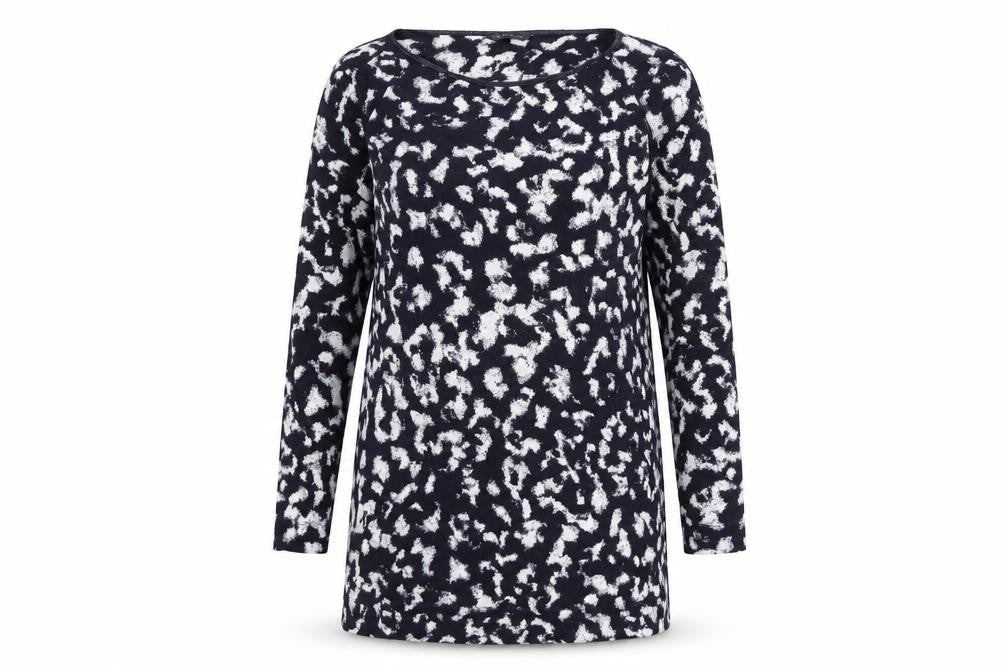 Marks and Spencer Womens Blue Round Neck Animal Print Polyester Pullover Jumper Size 12 - Leopard Print