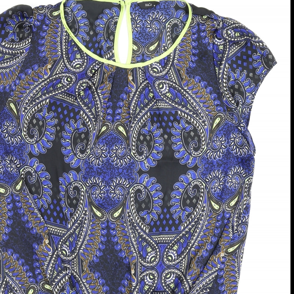 M&Co Womens Multicoloured Paisley Polyester Basic Blouse Size 16 Round Neck - Tie Front