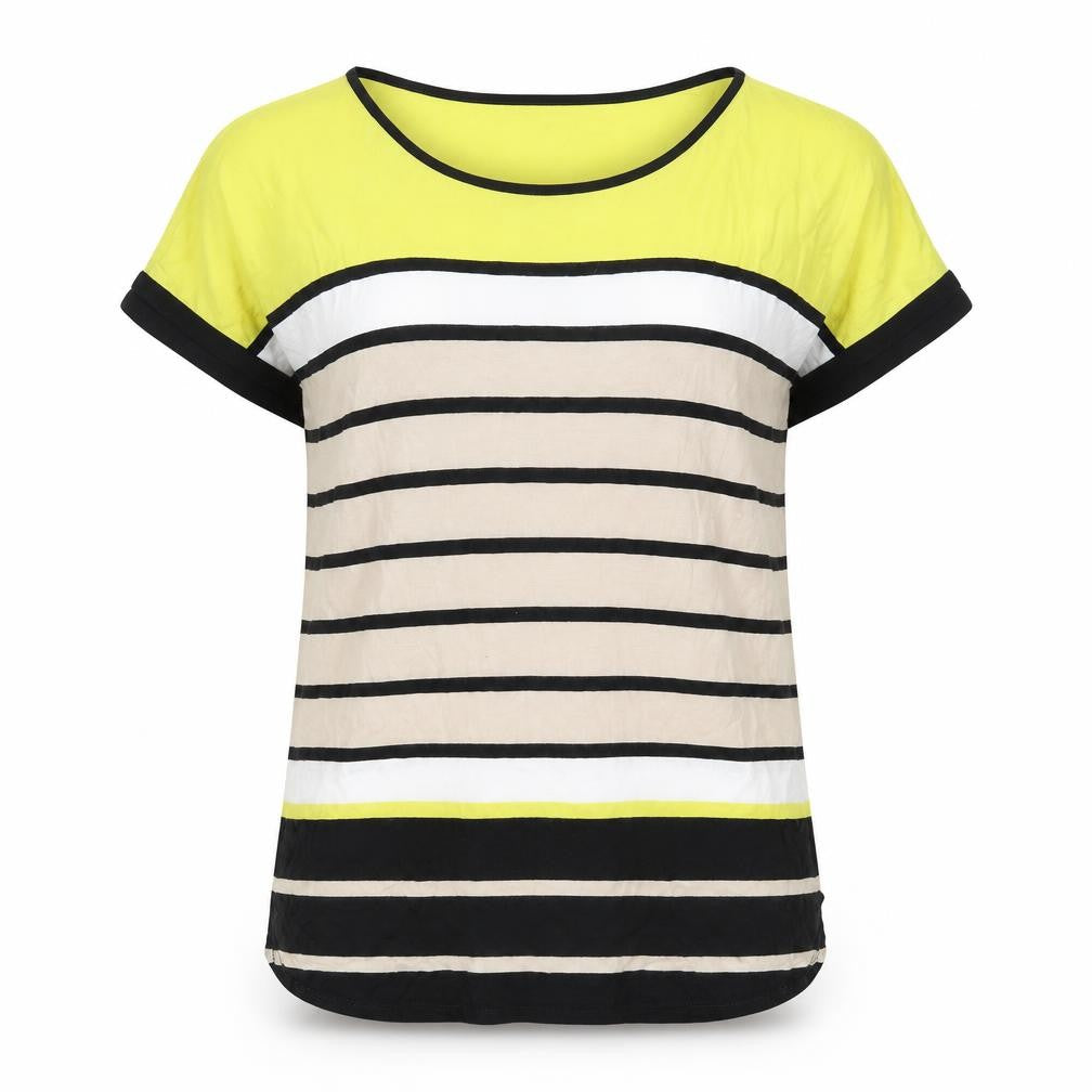 Oasis Womens Multicoloured Striped Viscose Basic T-Shirt Size S Boat Neck