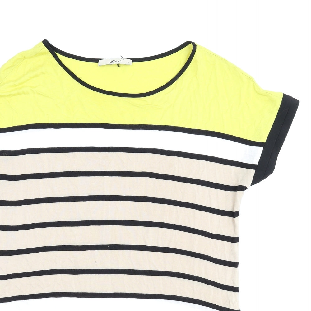 Oasis Womens Multicoloured Striped Viscose Basic T-Shirt Size S Boat Neck