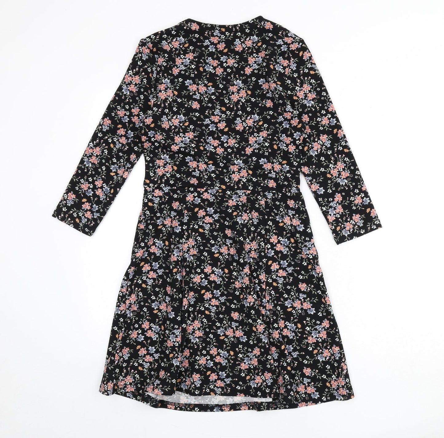 Divided by H&M Womens Black Floral Polyester A-Line Size 10 Round Neck Pullover