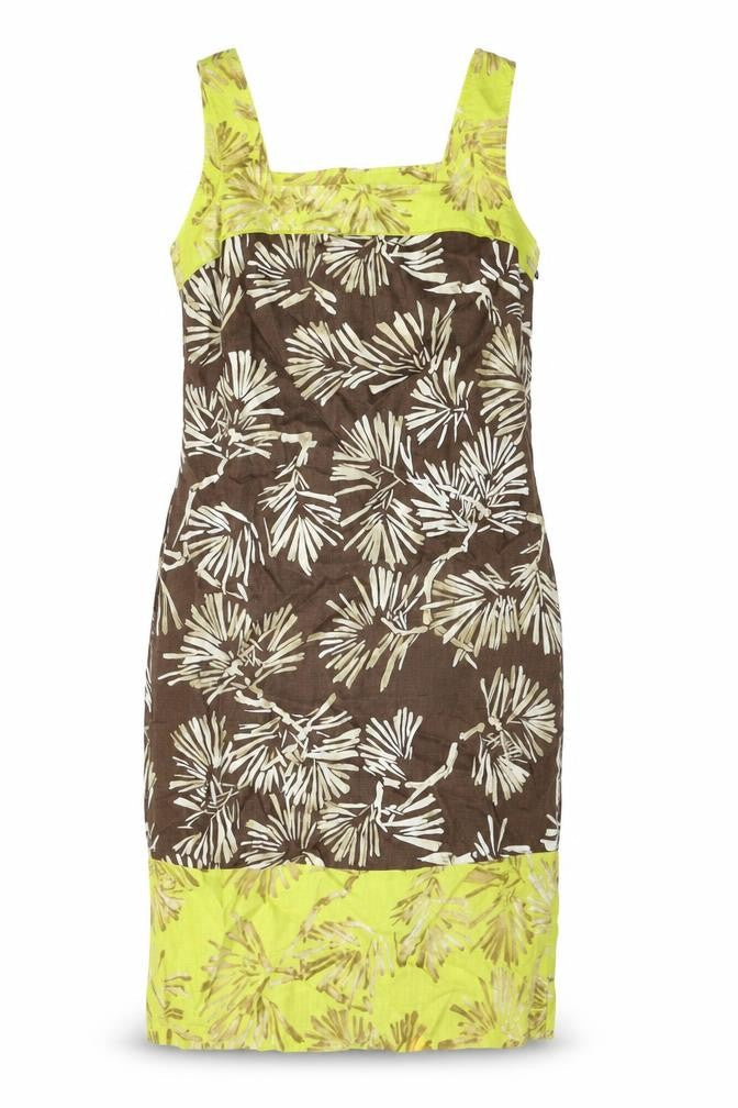 Fenn Wright Manson Womens Multicoloured Geometric Linen Sheath Size 10 Square Neck Zip