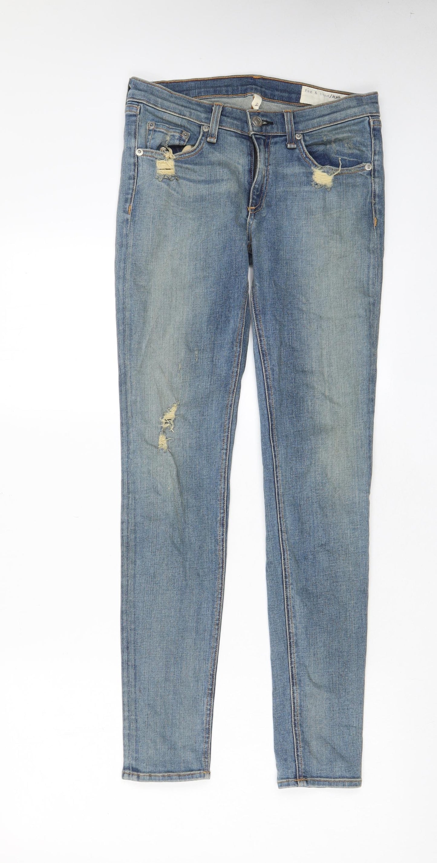 rag & bone Womens Blue Cotton Skinny Jeans Size 27 in L29 in Regular Zip - Distressed, Pockets, Belt Loops