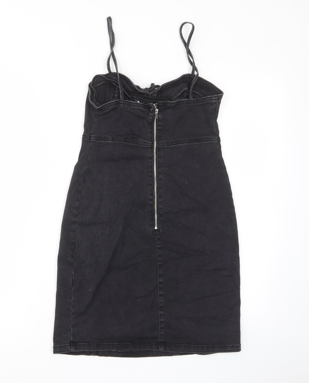 Denim & Co. Womens Black Cotton A-Line Size 8 Sweetheart Zip - Tie Front