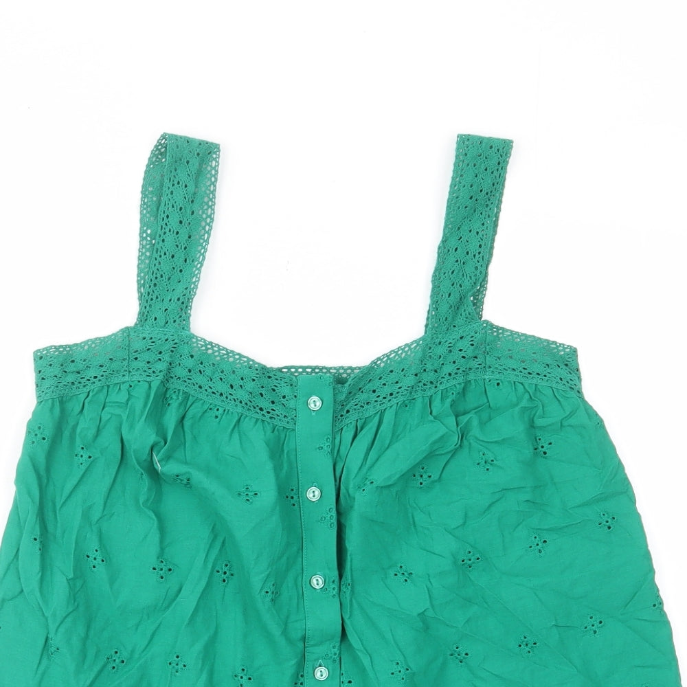 marks and Womens Green Cotton Basic Tank Size 8 Scoop Neck