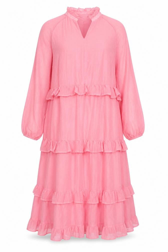 VILA Womens Pink Polyester Maxi Size 10 V-Neck Pullover - Ruffles