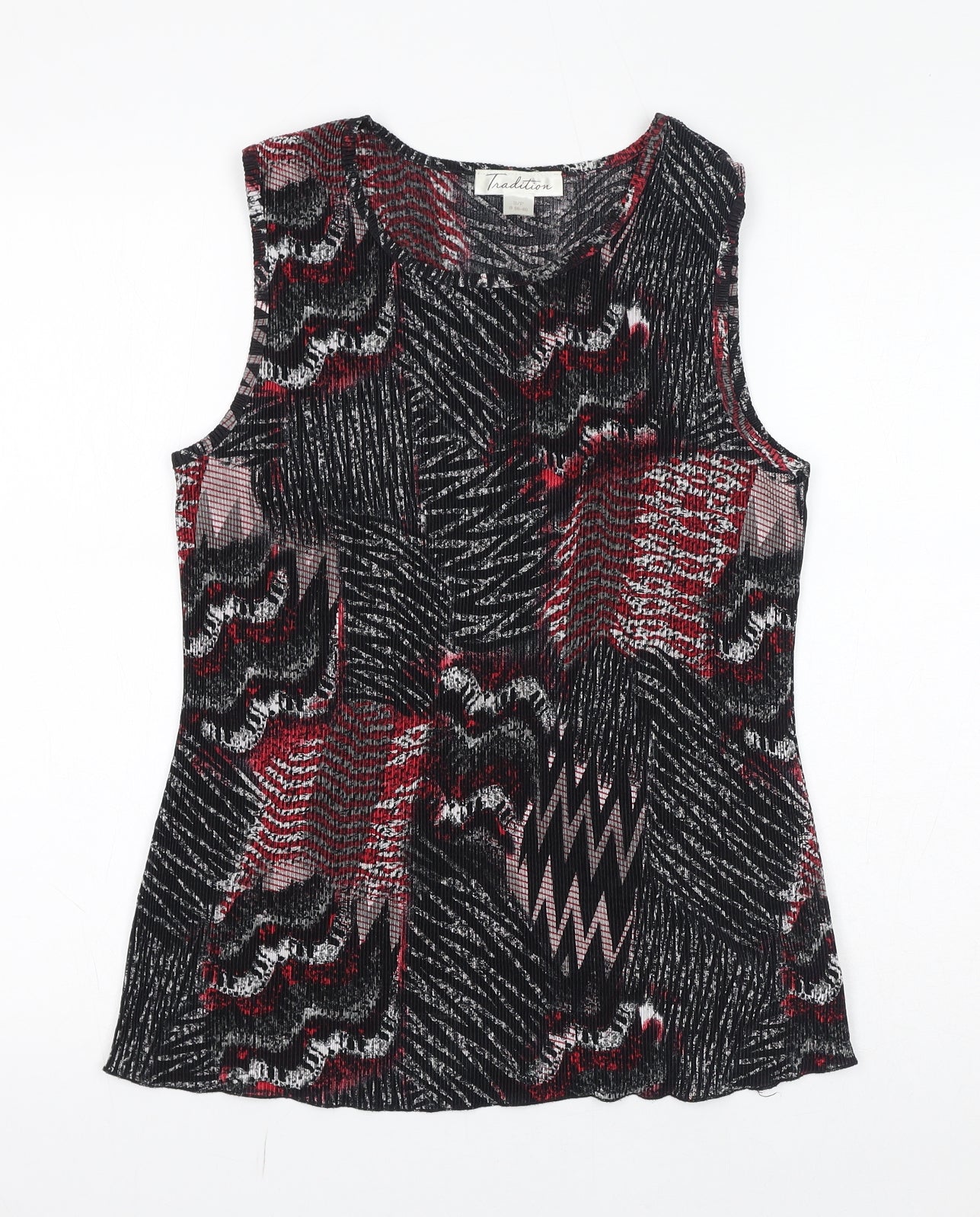 Tradition Womens Red Geometric Polyester Basic Tank Size 6 Round Neck - Size 6-8