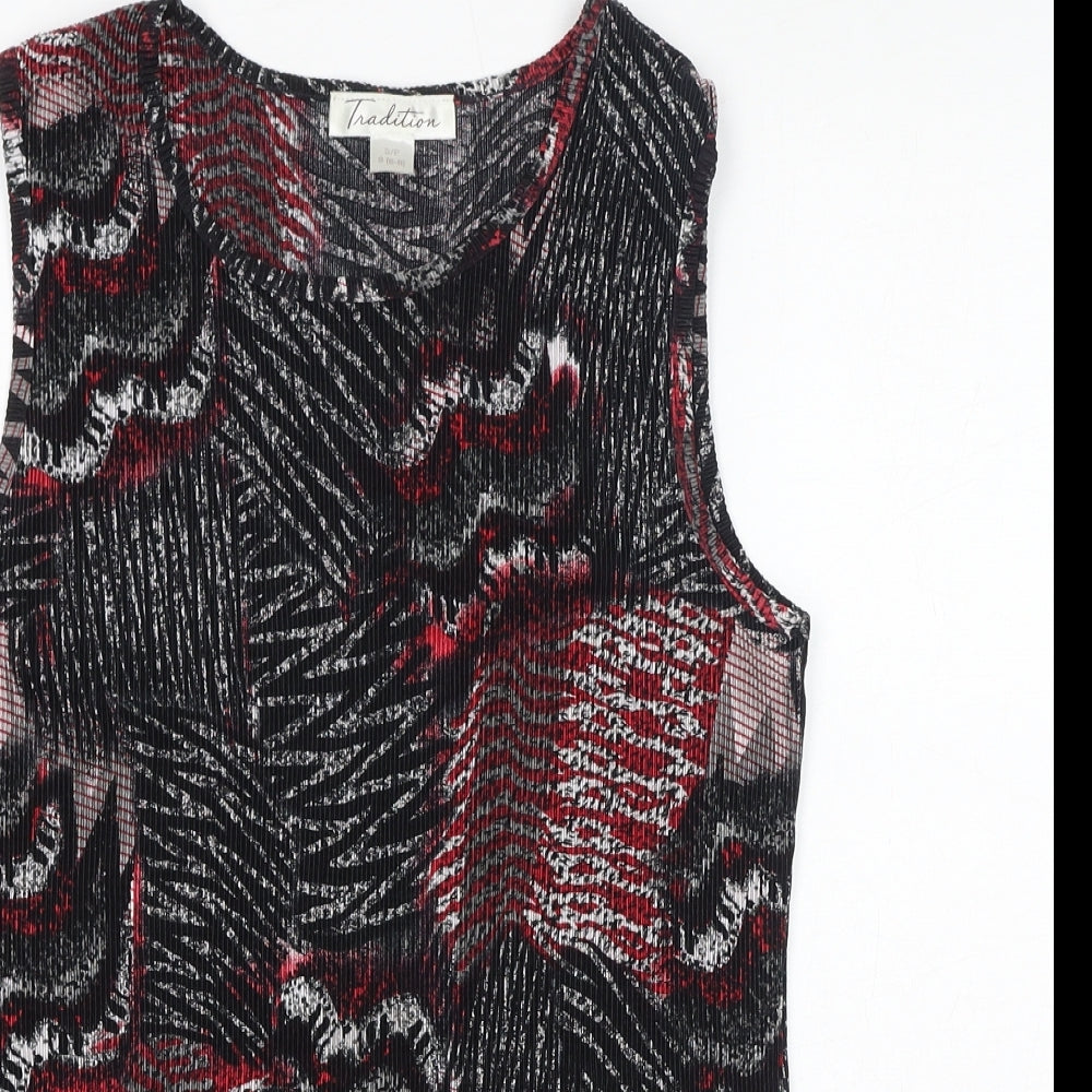 Tradition Womens Red Geometric Polyester Basic Tank Size 6 Round Neck - Size 6-8