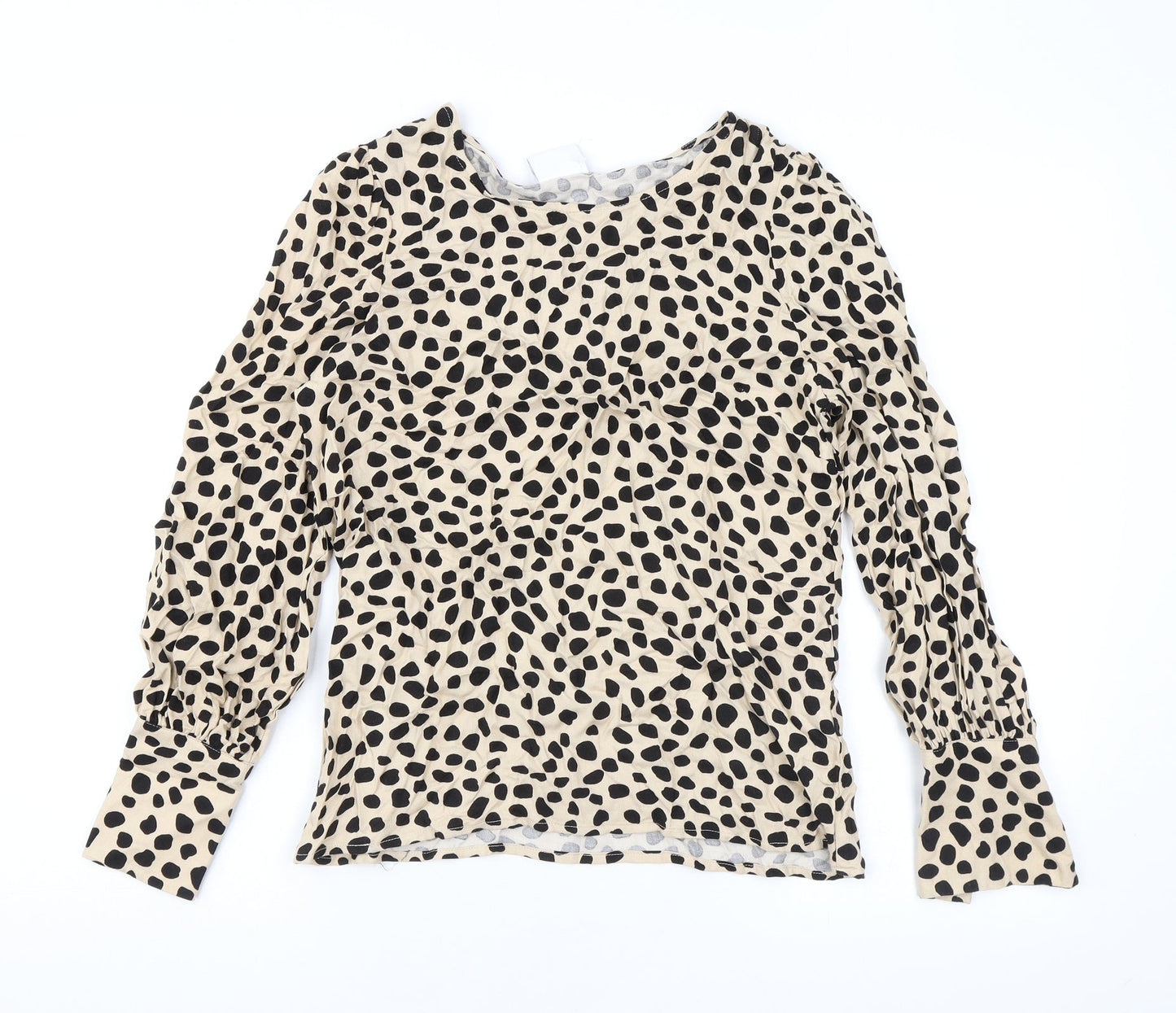 VILA Womens Beige Animal Print Viscose Basic Blouse Size 8 Round Neck