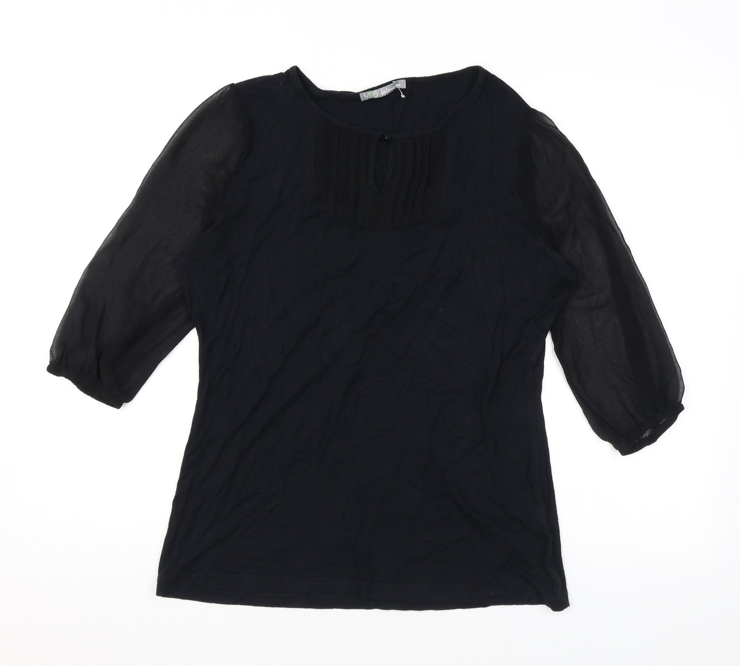 Marks and Spencer Womens Black Viscose Basic Blouse Size 12 Round Neck