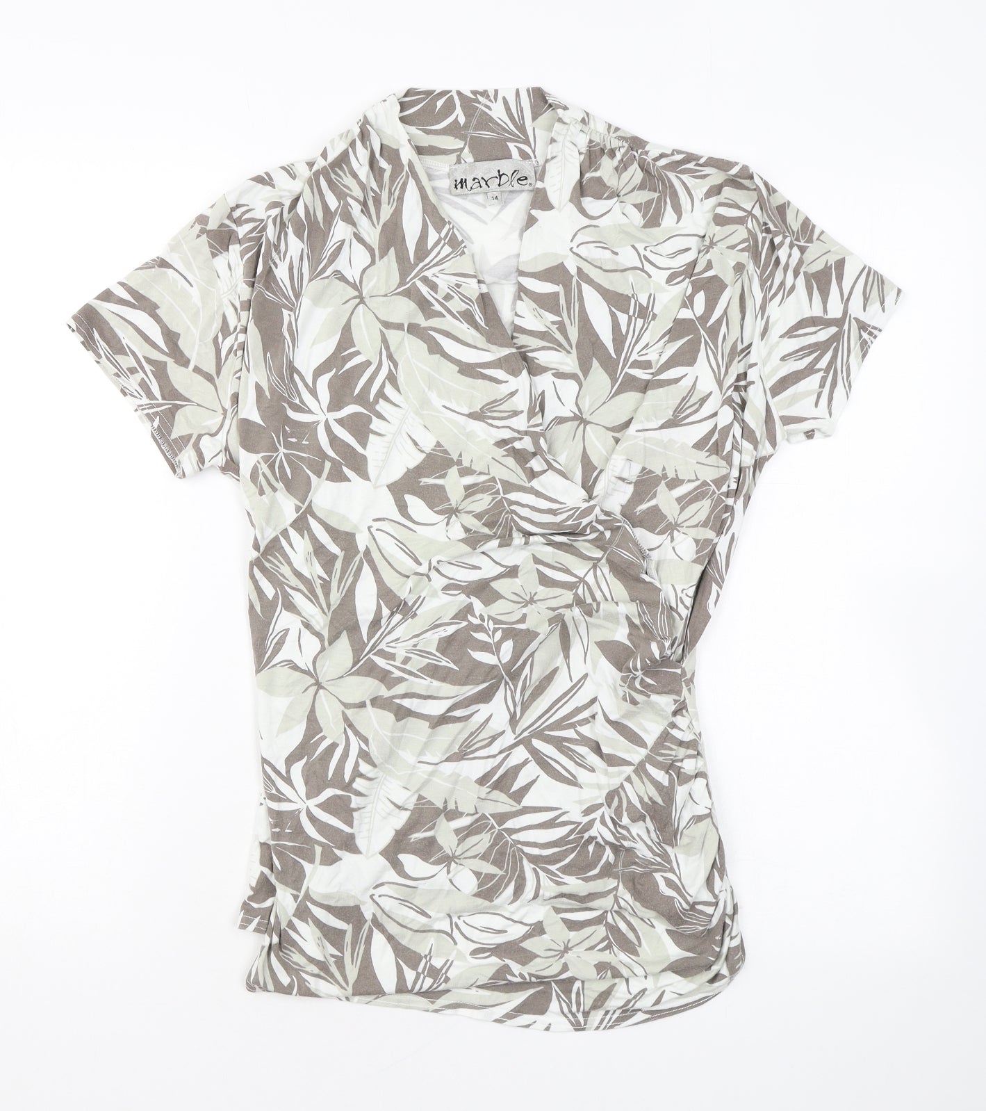 Marble Womens Grey Floral Viscose Wrap T-Shirt Size 14 V-Neck