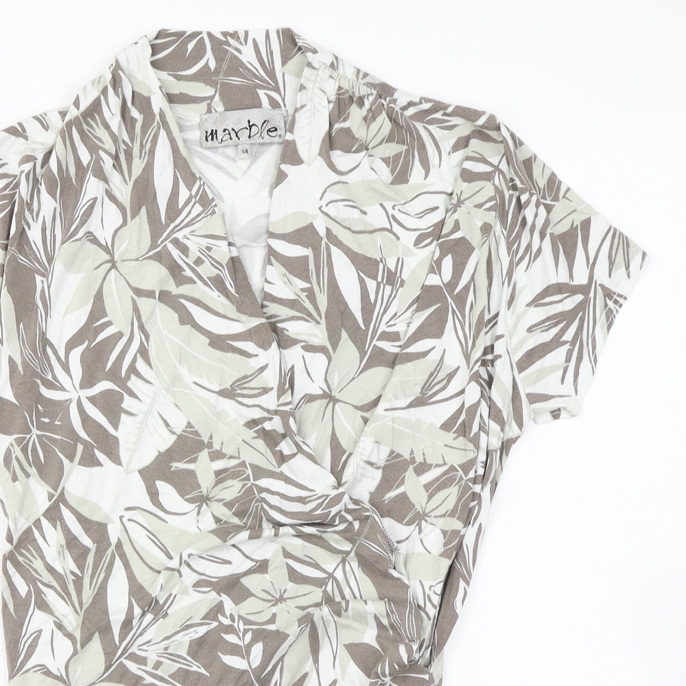 Marble Womens Grey Floral Viscose Wrap T-Shirt Size 14 V-Neck