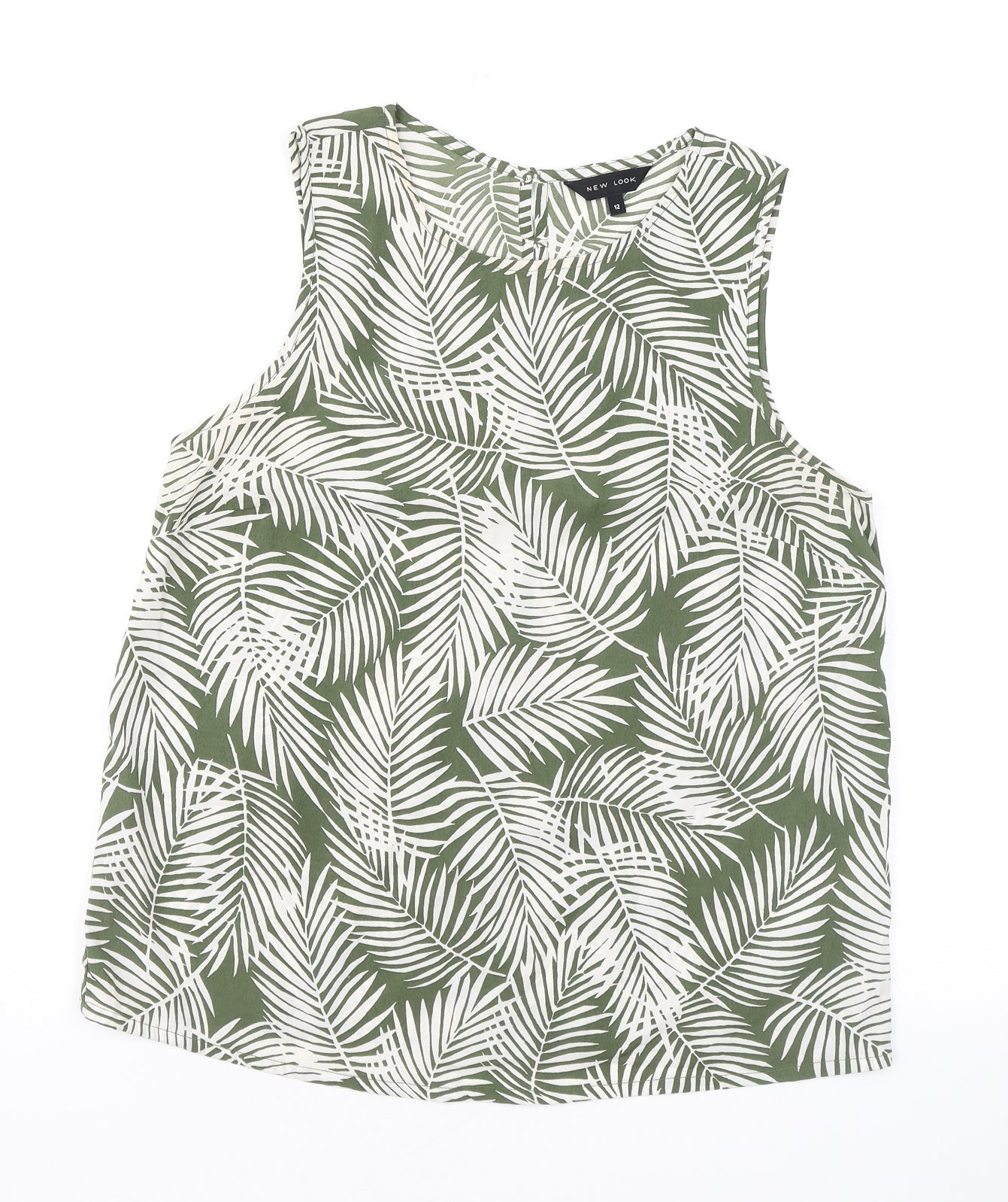 New Look Womens Green Geometric Polyester Basic Tank Size 12 Round Neck - Leaf print