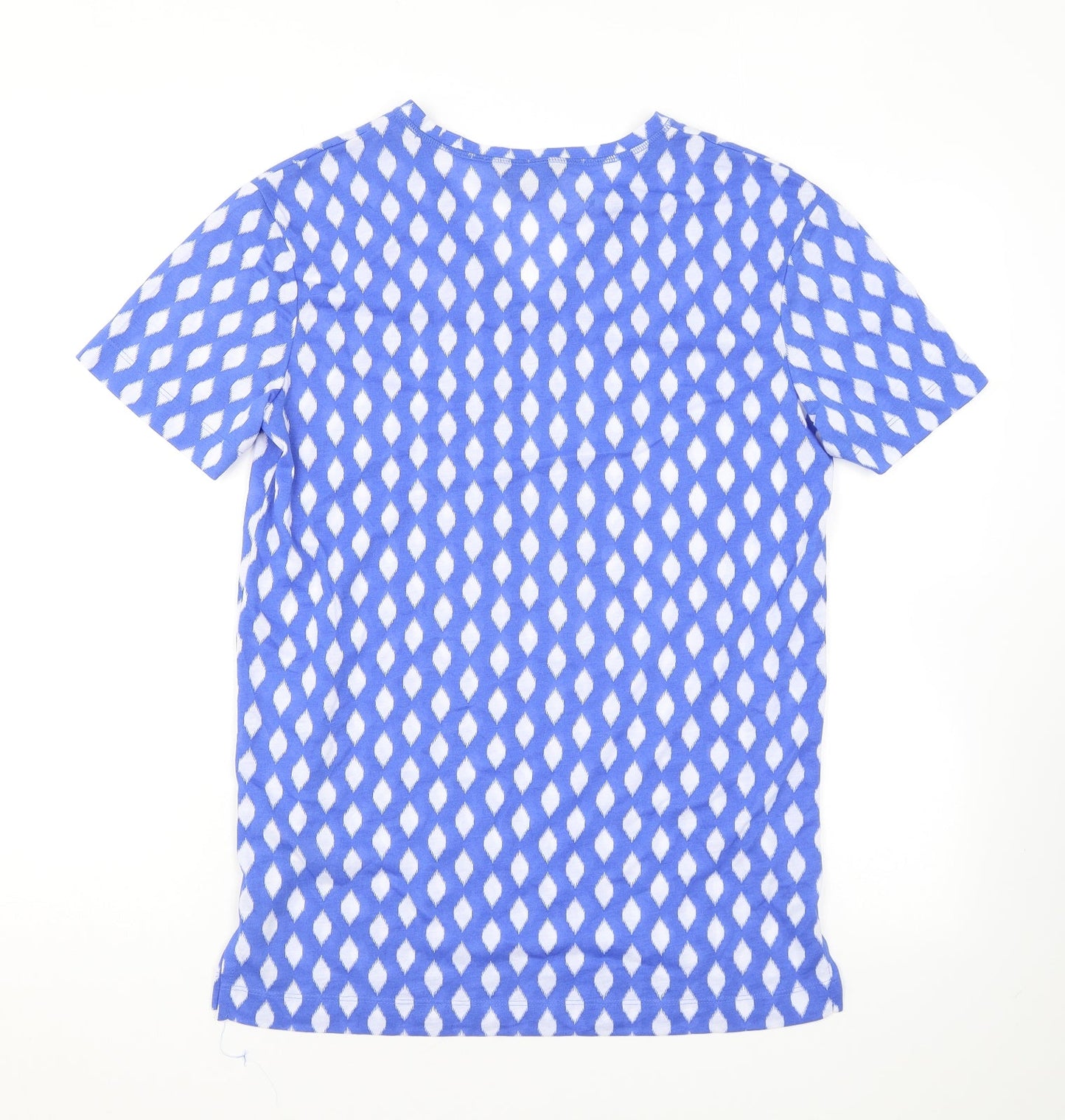 Marks and Spencer Womens Blue Geometric Polyester Basic T-Shirt Size 8 V-Neck