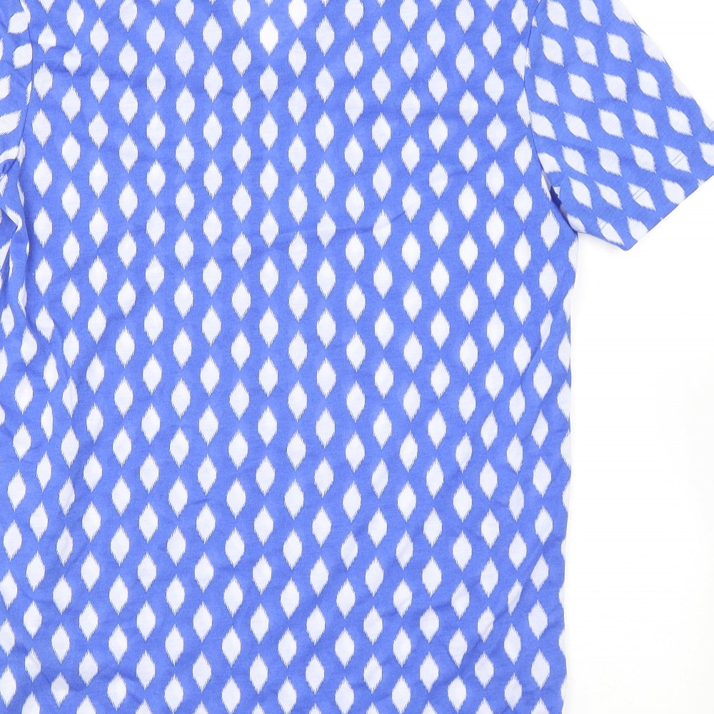 Marks and Spencer Womens Blue Geometric Polyester Basic T-Shirt Size 8 V-Neck