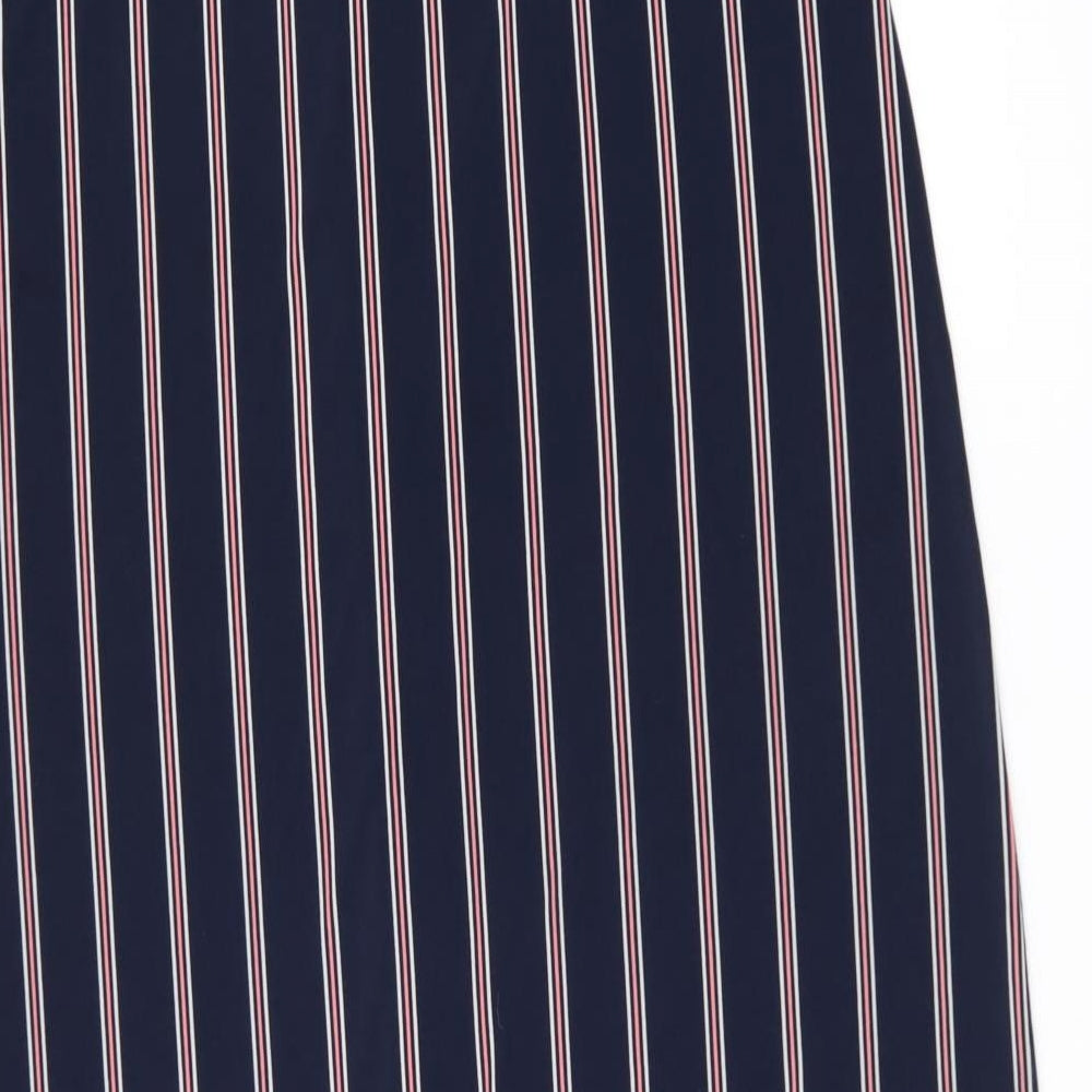 Oasis Womens Blue Striped Polyester Sheath Size L Collared Button