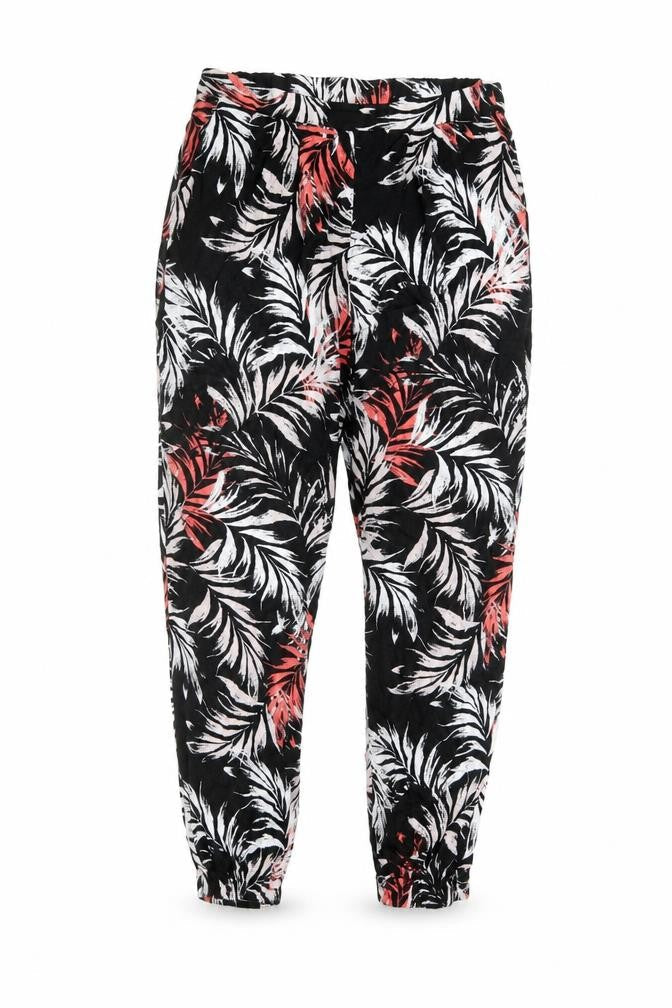 Paraphrase Womens Black Geometric Viscose Bloomer Trousers Size L L27 in Regular - Leaf print