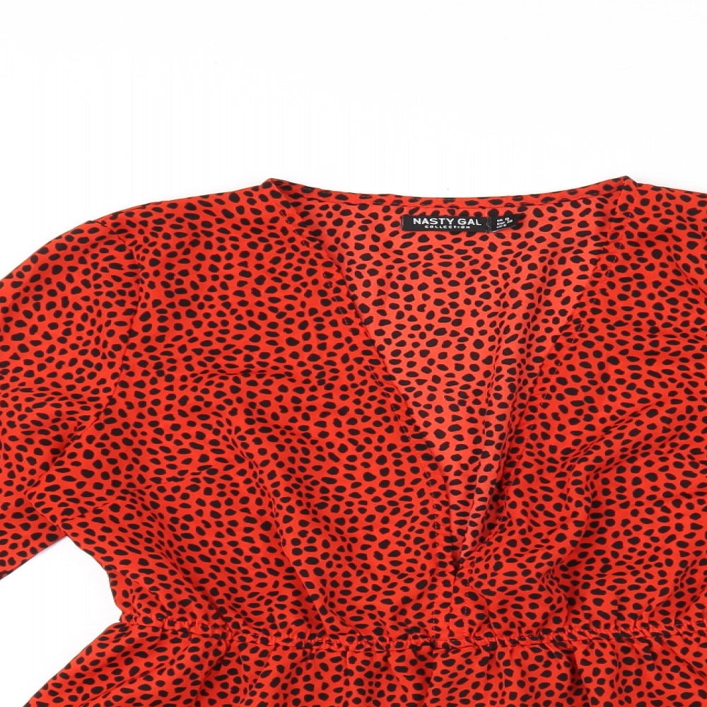 Nasty Gal Womens Red Polka Dot Polyester Basic Blouse Size 10 V-Neck