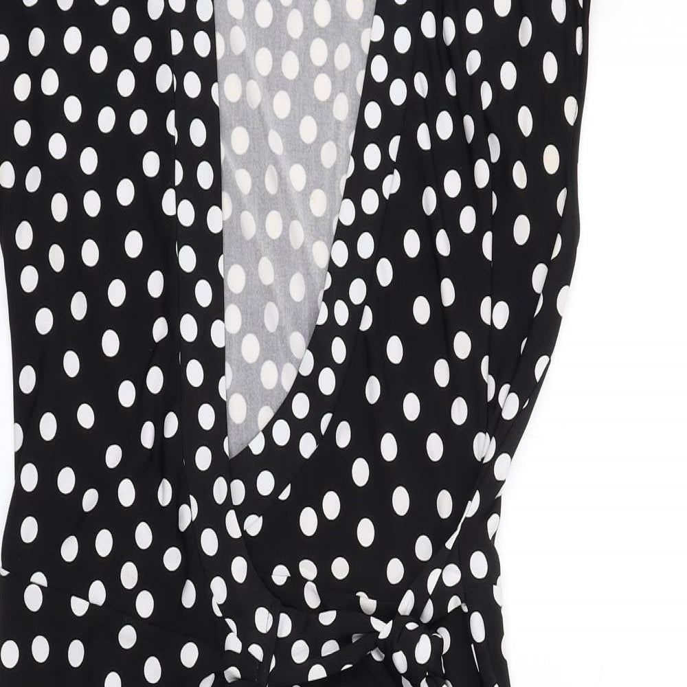 Jacqui E Womens Black Polka Dot Polyester A-Line Size XS V-Neck Pullover