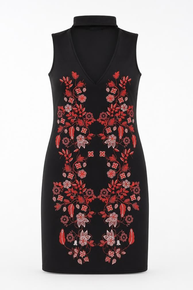 Front view of Missguided women’s black polyester bodycon, size UK 10, mock neck pullover - keyhole neck