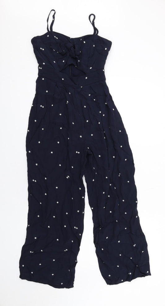 Forever New Womens Blue Floral Vinyl Jumpsuit One-Piece Size 6 L28 in Zip - Tie Front