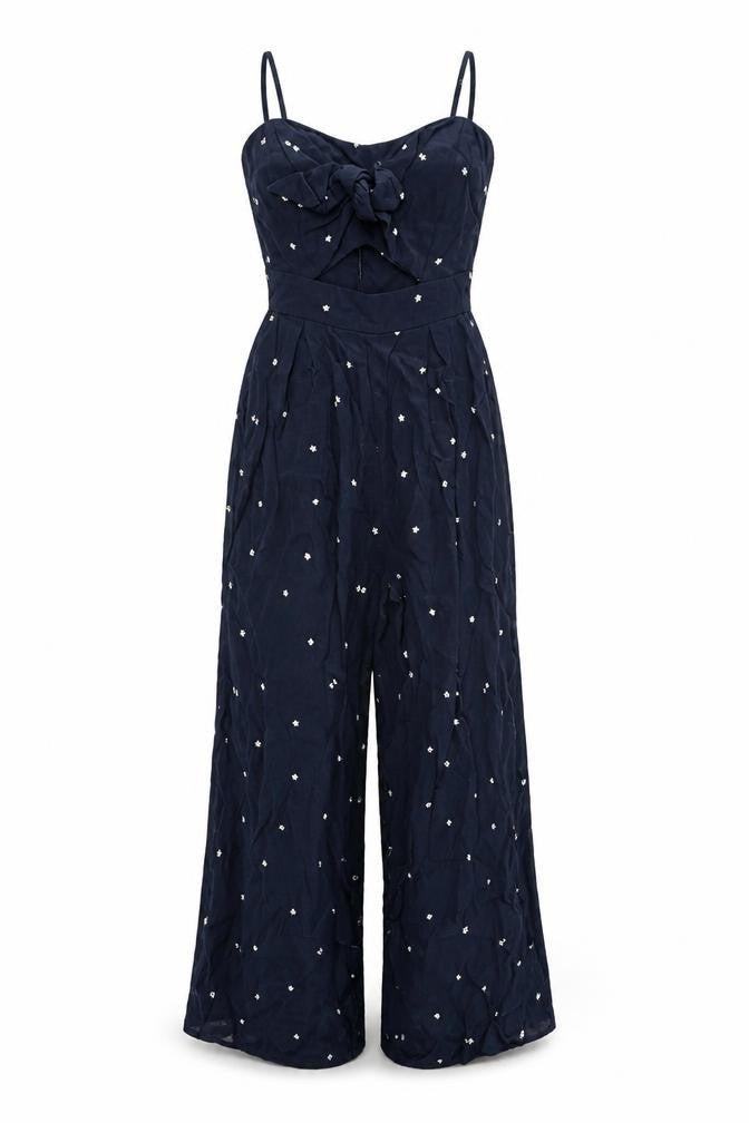 Forever New Womens Blue Floral Vinyl Jumpsuit One-Piece Size 6 L28 in Zip - Tie Front