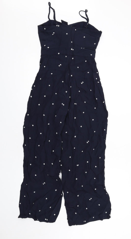 Forever New Womens Blue Floral Vinyl Jumpsuit One-Piece Size 6 L28 in Zip - Tie Front