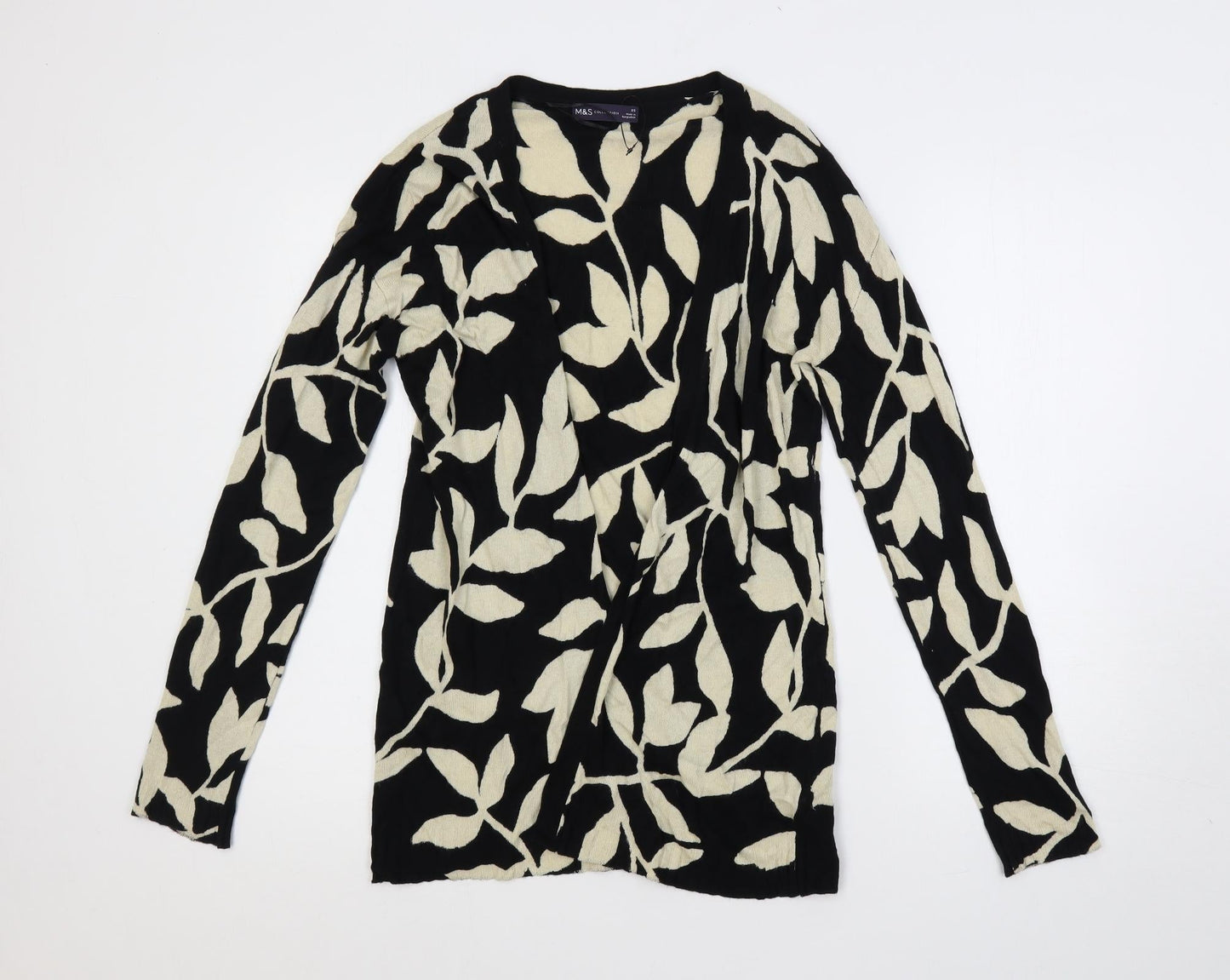 Marks and Spencer Womens Black V-Neck Geometric Viscose Cardigan Jumper Size XS - Open
