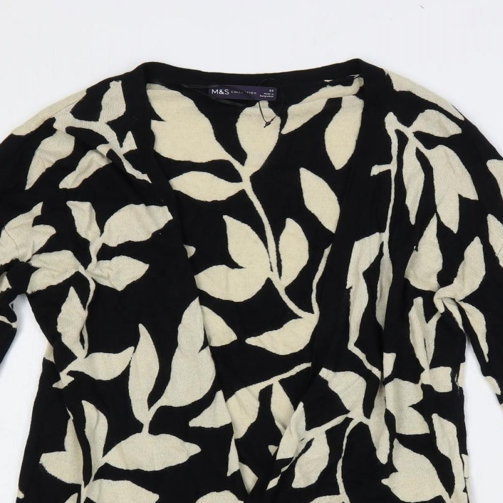 Marks and Spencer Womens Black V-Neck Geometric Viscose Cardigan Jumper Size XS - Open