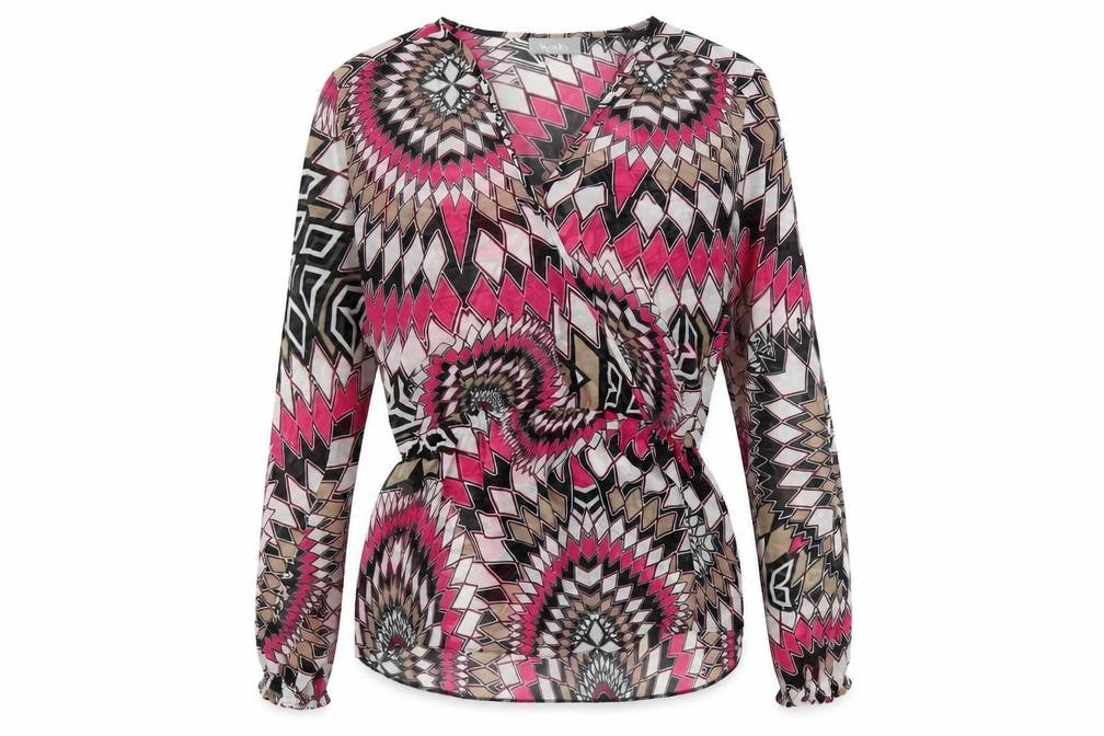 Wallis Womens Multicoloured Geometric Polyester Basic Blouse Size S V-Neck - Sheer