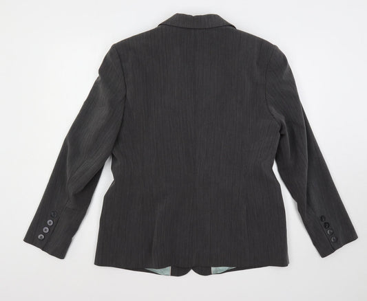 Debenhams Womens Grey Striped Jacket Blazer Size 16 Button