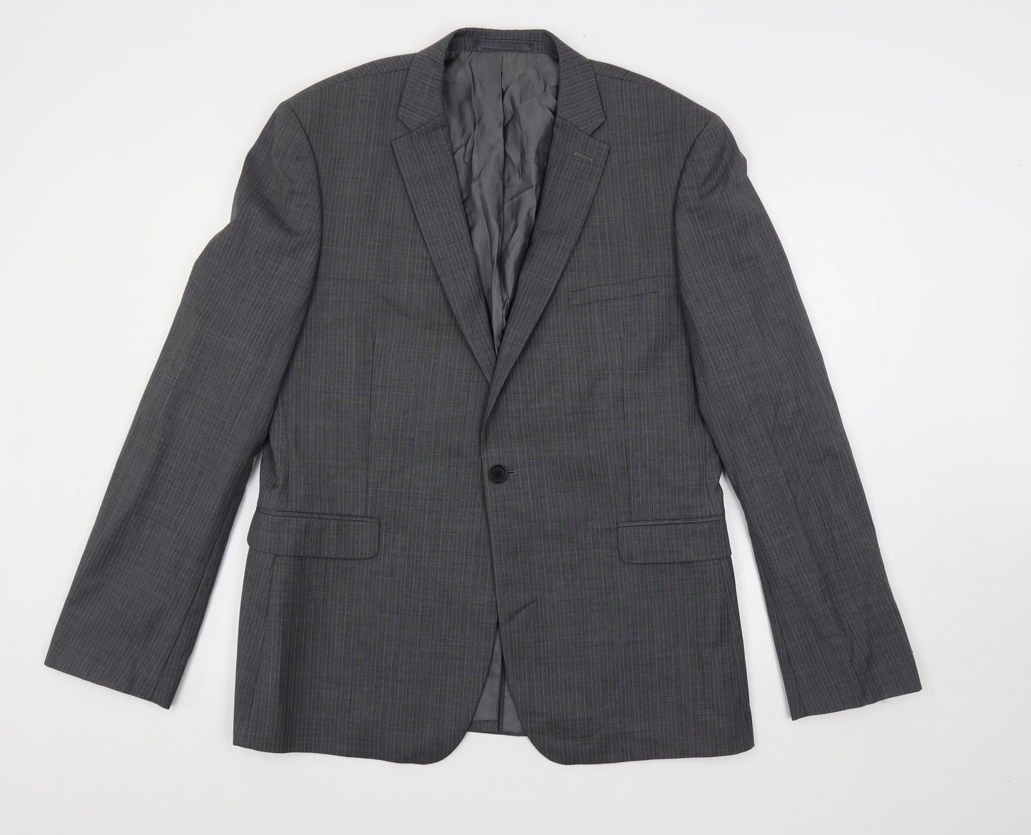 French Connection Mens Grey Striped Wool Jacket Suit Jacket Size 42 Regular