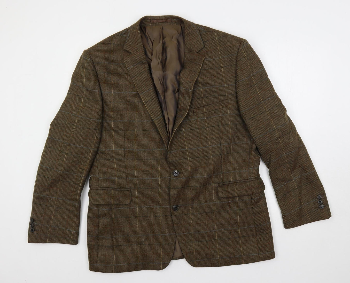 Blazer Mens Brown Plaid Wool Jacket Blazer Size 44 Regular