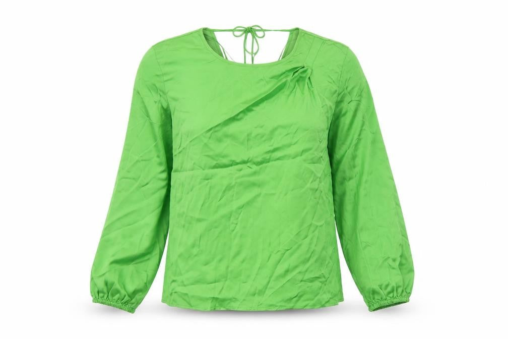 Front view of Autograph women’s green viscose basic blouse, size UK 8, round neck